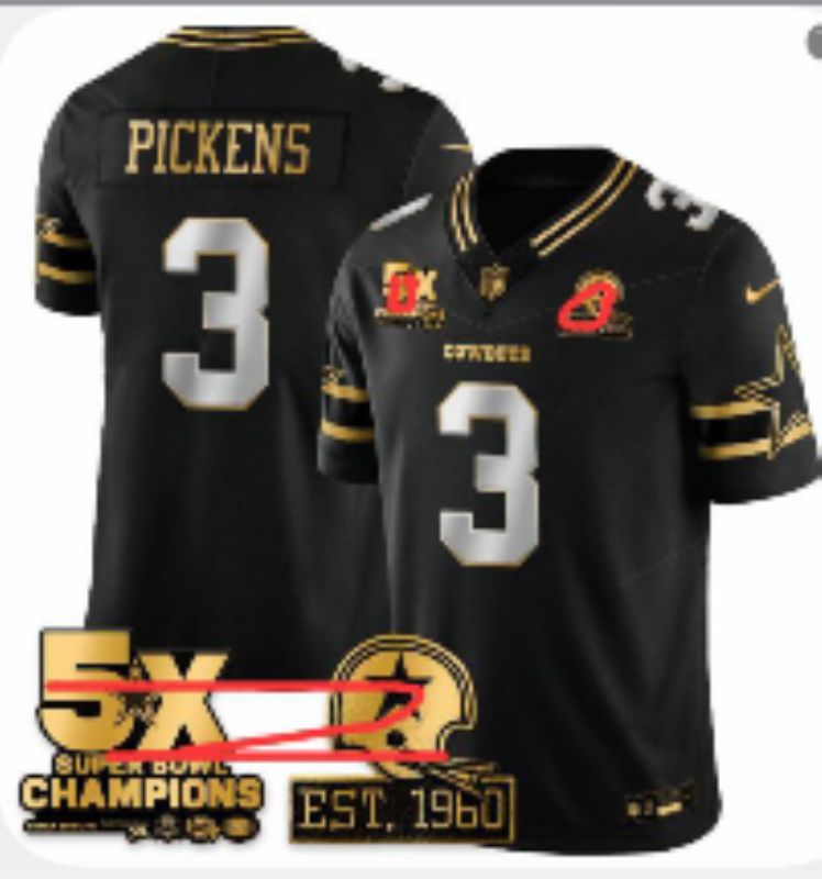 Men 2026 Dallas Cowboys #3 Pickens Black gold 6th generation Nike Limited NFL Jersey style 05